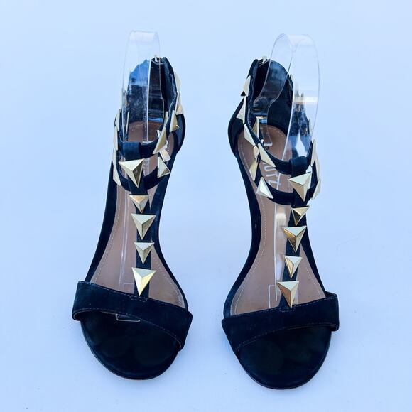 Schutz Black Suede Studded Heels Gold Ankle Strap Pointed Stiletto Pumps 8 39 - Picture 3 of 11
